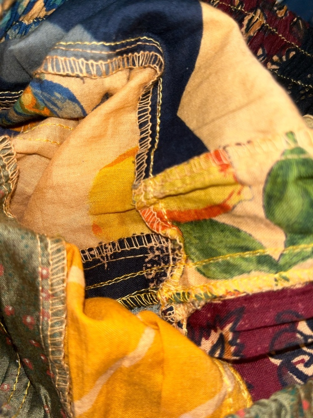 POL M Patchwork Boho Joggers - Green, Yellow, Orange, Black - Picture 7 of 7
